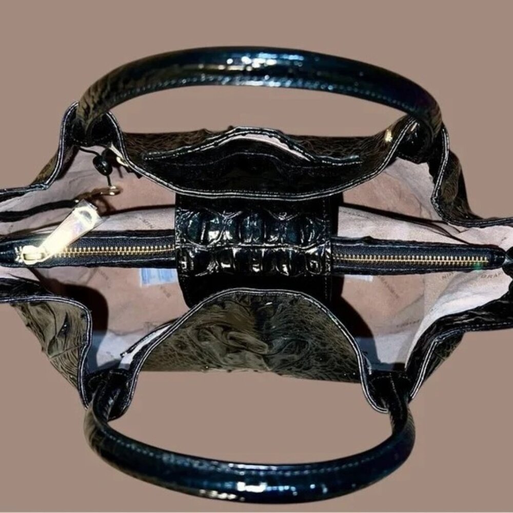 Brahmin Leather MALLORY Satchel Bag, Black Croc Melbourne